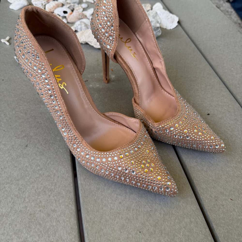 Lulus Light Nude Pumps - Rhinestone Pumps
